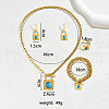 Padlock with Oval Brass & Synthetic Turquoise Pendant Necklace & Stud Earrings & Charm Bracelets & Rings Sets FS-WG6F059-01-4