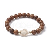 Tortoise Synthetic Turquoise & Wenge Wood Stretch Bracelets for Women BJEW-JB10106-04-1