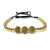 Adjustable Brass with Black Cubic Zirconia Beaded Braided Bracelets MK6347-1-1