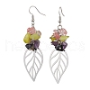 Leaf 201 Stainless Steel Natural Amethyst & Natural Lemon Jade & Natural Tourmaline & Synthetic Cherry Quartz Chip Dangle Earrings EJEW-JE06138-04-1