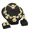 Bear Alloy Crystal Rhinestone Link Chain Necklace & Bracelet & Stud Earring & Rings Sets FS-WGE7BD9-01-1