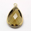 Golden Tone Brass Glass Teardrop Pendants GLAA-M006-A-08G-1