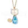 Glass Cat Shaped Pendant Brass Cable Chain Necklaces for Women NJEW-JN05274-4