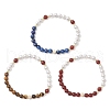 3Pcs Shell Pearl Bead & Natural Carnelian & Dyed Lapis Lazuli & Tiger Eye Round Beaded Stretch Bracelets for Women BJEW-JB11937-2