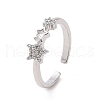 Clear Cubic Zirconia Hollow Out Star Open Cuff Ring RJEW-E072-23P-1