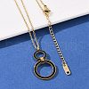 304 Stainless Steel Jet Rhinestone Double Rings Pendant Necklaces NJEW-V001-04G-3
