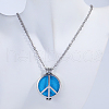 Fashionable Alloy Peace Sign Diffuser Locket Pendant Necklaces with Deep Sky Blue Plush Aromatherapy Pad Inside GS4253-1