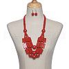 Wood Rectangle & Round Beaded Multilayer Necklaces & Dangle Earrings Sets FS-WG1E68D-03-1
