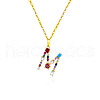 Brass Pave Colorful Cubic Zirconia Initial Pendant Necklaces for Women FS-WG659DF-13-2