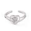 Clear Cubic Zirconia Heart Open Cuff Ring RJEW-G283-10P-2