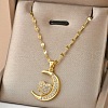 Moon & Heart Brass Micro Pave Clear Cubic Zirconia Pendant Necklaces FS-WG7C282-01-1