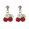 Cherry 304 Stainless Steel Handmade Polymer Clay Rhinestone Dangle Stud Earrings EJEW-JE06429-02-2