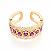 Brass Micro Pave Cubic Zirconia Cuff Rings for Women KK-T074-24G-2