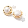 Half Round Natural Pearl Stud Earrings with Brass Findings and 925 Sterling Silver Pins EJEW-P256-90G-2