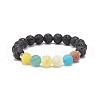 Natural Lava Rock & Weathered Agate(Dyed) Round Beaded Stretch Bracelet BJEW-JB08399-02-1