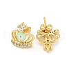 Crown with Evil Eye Real 18K Gold Plated Brass Stud Earrings EJEW-L269-108G-01-2