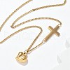 304 Stainless Steel Cross Heart Pendant Twisted Chain Necklaces NJEW-S442-03G-3
