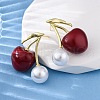 Cherry Brass Stud Earrings EJEW-V017-01C-G-3