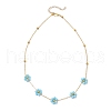 2Pcs 2 Colors Brass & Faceted Round Glass Beaded Flower Link Chain Necklaces NJEW-JN05296-5