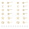 AHADERMAKER 12 Pairs 6 Style Tiny Ball & Crown & Heart & Moon & Star Brass Stud Earrings for Women KK-GA0001-50-1