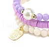 3Pcs Handmade Polymer Clay Heishi Surfer Stretch Bracelets Set with Glass Pearl BJEW-JB08072-5