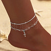 Alloy Cross Charm Paperclip Chain Double Layer Anklets for Women FS-WGFFC1B-04-1