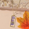 Rectangle with Inner Flower Resin Pendant Iron Cable Chain Necklaces for Women FS-WG0F8F1-02-1