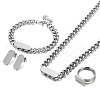 Fashionable 304 Stainless Steel Rectangle Bracelets & Earrings & Necklaces & Rings Sets FS-WG82DA2-01-2