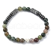 Natural Mixed Gemstone Round & Synthetic Hematite Arrow & Alloy Heart Beaded Stretch Bracelet for Women BJEW-JB09374-2