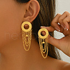 Flat Round with Chain Charm Alloy Dangle Stud Earrings MO1594-1