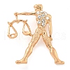 Golden Zinc Alloy with Rhinestone Brooches JEWB-B018-03G-07-1