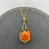 Natural Red Jasper Nuggets Macrame Pouch Pendant 201 Stainless Steel Chain Necklaces FS-WG7A779-15-1