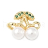 Brass Micro Pave Cubic Zirconia & ABS Plastic Imitation Pearl White Cherry Connector Charms KK-I276-56G-02-1