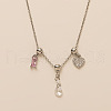 Rectangle Heart Brass Pave Clear and Pink Cubic Zirconia Pendant Necklaces for Women FS-WG06C6B-08-1