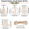 SUNNYCLUE 4 Sets 4 Styles Christmas Unfinished Wood Pendant Decorations WOOD-SC0001-87-2