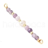 Faceted Round Natural Amethyst & Lepidolite & Potato Natural Cultured Freshwater Pearl Beaded Connector Charms PALLOY-JF03531-06-2