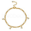Brass Figaro Chain Clear Cubic Zirconia Flat Round Tassel Anklets for Women FS-WG29303-01-5