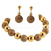 Alloy & Wood & CCB Plastic Round Beaded Necklaces & Stud Dangle Earrings Sets FS-WGB5D6A-02-4
