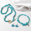 Synthetic Turquoise Chip with 304 Stainless Steel Beaded Necklace & Braided Bead Bracelet & Star Stud Earring FS-WG0BBF5-02-1