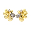 Flower Brass Micro Pave Clear Cubic Zirconia Stud Earrings EJEW-H158-12GP-4