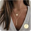 3Pcs Simple Style Brass Coin Letter Rectangle Pendant 3 Layer Necklaces FS-WG4BDA4-05-1