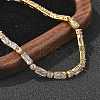 Brass Pave Clear Cubic Zirconia Rectangle & Flat Round Link Bracelets BJEW-YWC0002-02G-2