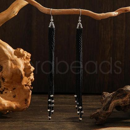 Bohemian Style Handmade Glass Seed Beads Tassel Dangle Earrings HT0736-1-1
