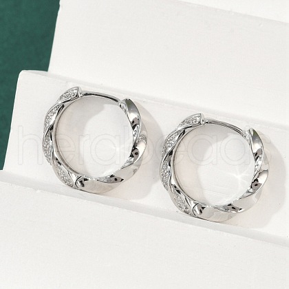 Twist Brass Clear Cubic Zirconia Hoop Earrings EJEW-Q016-19P-1