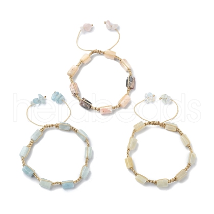3Pcs 3 Style Natural Mixed Gemstone Cube Braided Bead Bracelets Set BJEW-TA00345-1