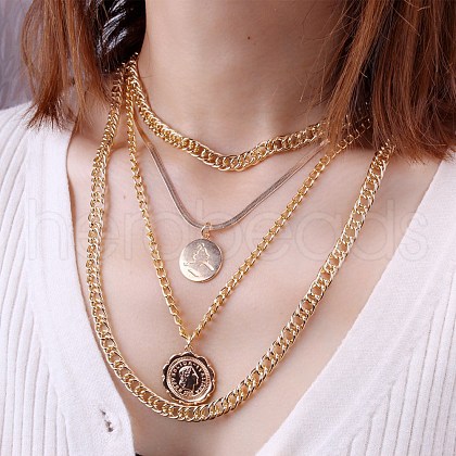 Alloy Disc Pendant Multi Layered Necklaces for Women FS-WGAC560-05-1