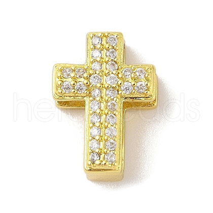 Rack Plating Brass Clear Cubic Zirconia Beads KK-S380-21G-1