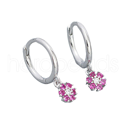 925 Sterling Silver Mirco Pave Cubic Zirconia Flower Hoop Earrings OO2534-8-1