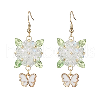 304 Stainless Steel Flower with Butterfly Dangle Earrings EJEW-MZ00455-02-1