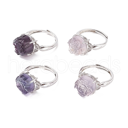 Adjustable Natural Fluorite Finger Rings RJEW-Z004-03P-1